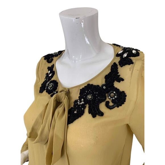 Robert Rodriguez Blouse Embellished Beaded Chiffon Tie Neck Top Size Small - Picture 6 of 6